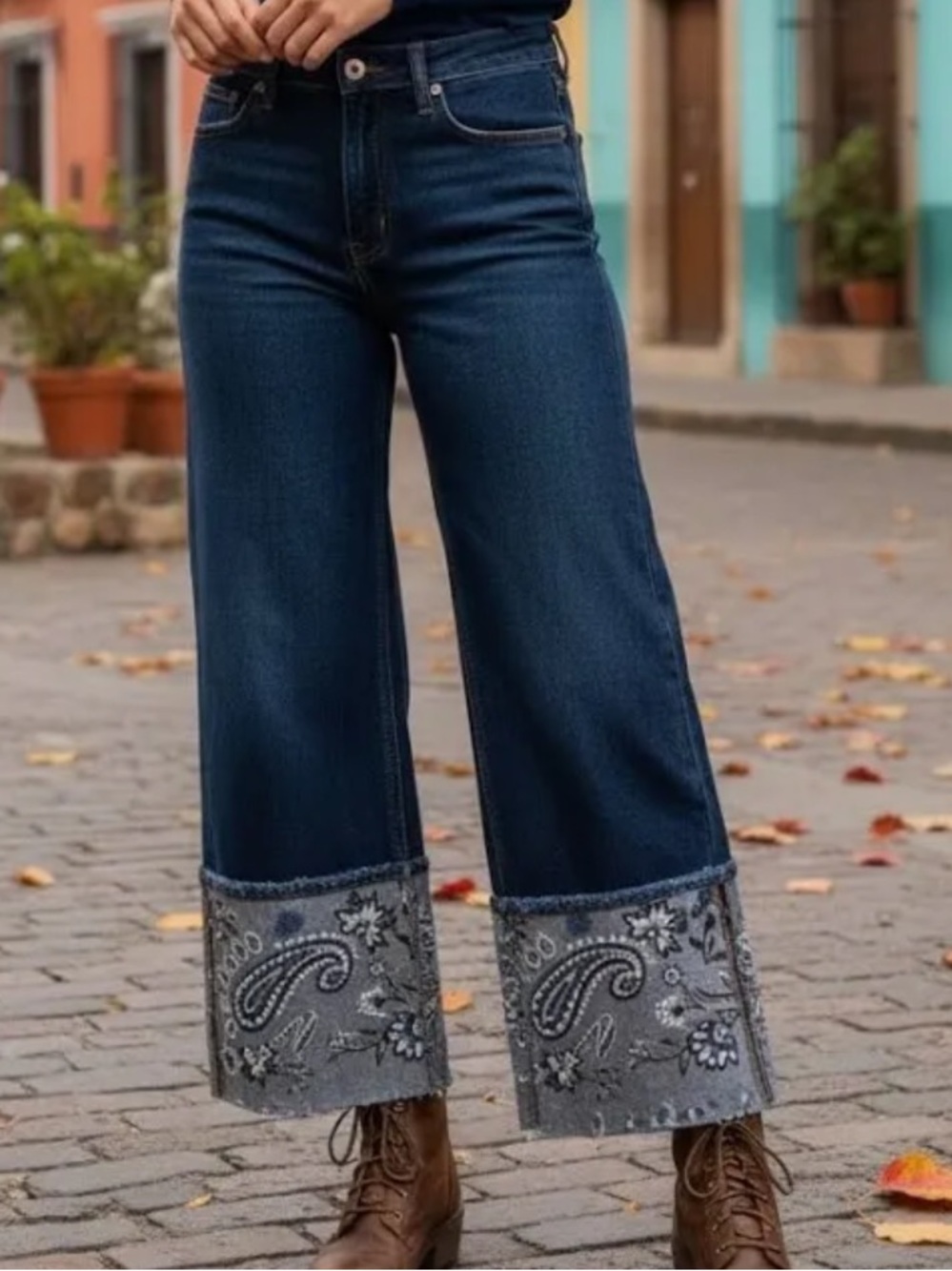 Driftwood Charlee Embroidered Cuff Jeans in dark wash